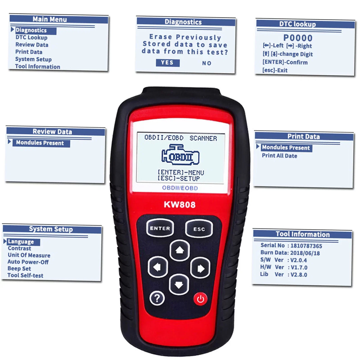 KONNWEI OBDII / EOBD Cars Code Reader and Auto Sizecanner Detection Decoder KW808 Diagnostic Sizecanner for Effective Car Troubleshooting