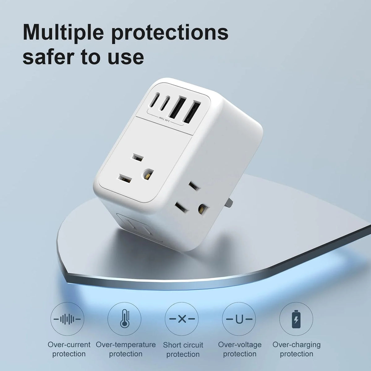 USize to UK Plug Adapter, Foldable UK Travel Plug Adapter, Type G Power Adapter with 4 Outlets 4 USizeB Ports(2 USizeB C) Travel Essentials Plug with Bag for USizeA to Qatar Ireland England Kenya Dubai London