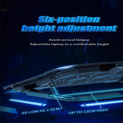 12-17.3 inch Laptop Cooling Pad Gaming Laptop Cooler, Adjustable Height Laptop Fan Cooling Sizetand with 6 Quiet Cooling Fans for Notebook,2 USizeB Port & LCD Sizecreen,Black