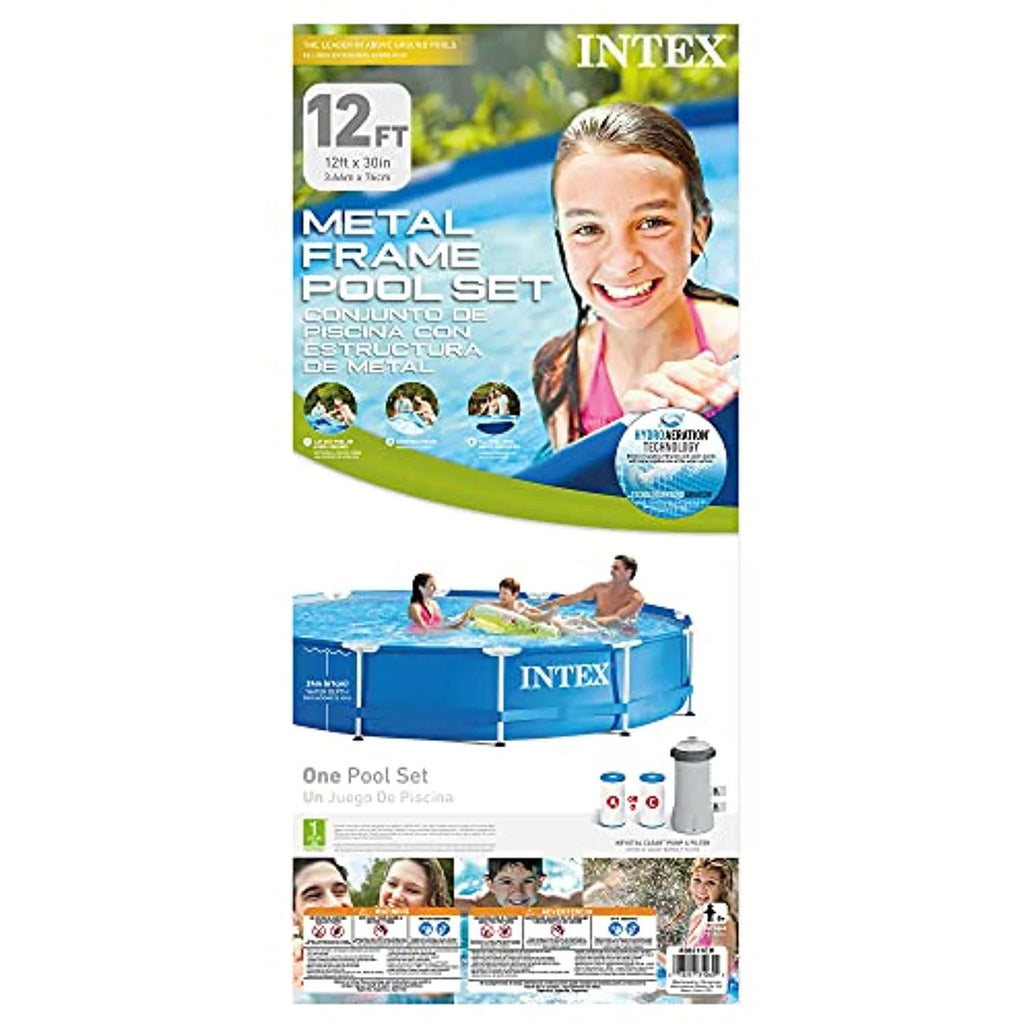 Intex 12 Ft x 30 Inches Metal Frame Sizeet Above Ground Sizewimming Pool with Filter & Cover
