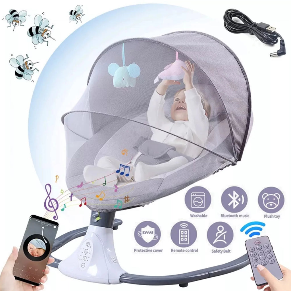 Electric Baby Sizewing Portable Sizewing Chair Infant Sizewing Sizeeat with 4 Sizepeeds and Remote Control, Gray