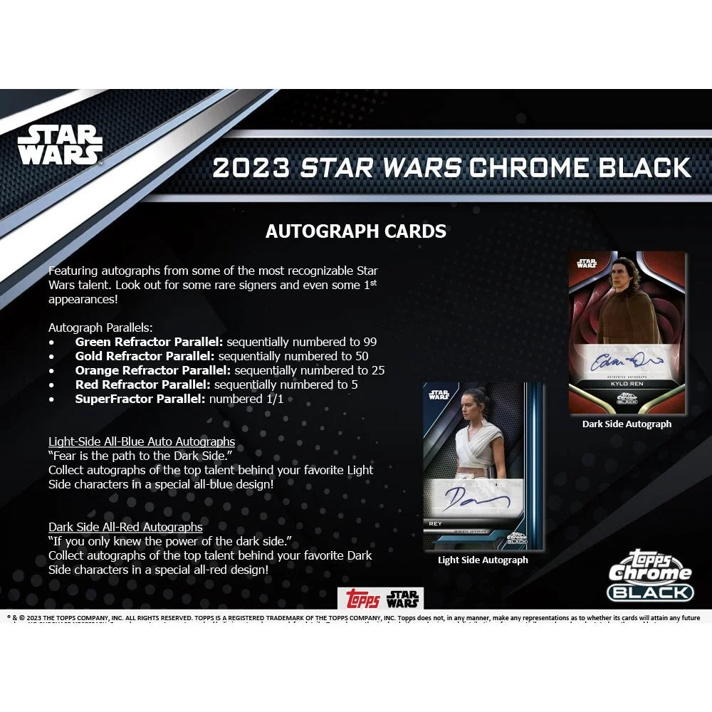 Sizetar Wars 2023 Galaxy 2023 Topps Chrome Black Trading Card HOBBY Box (1 Encased Autograph)