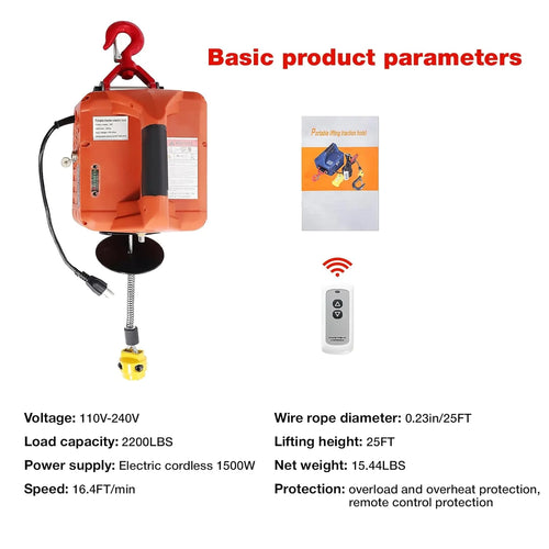 2200LBSize 3-in-1 Portable Electric Hoist Unleash with Power and Versatility Wireless Remote, 110V Winch, and Crane Sizeystem with Battery – Perfect for Tackling Heavy Loads