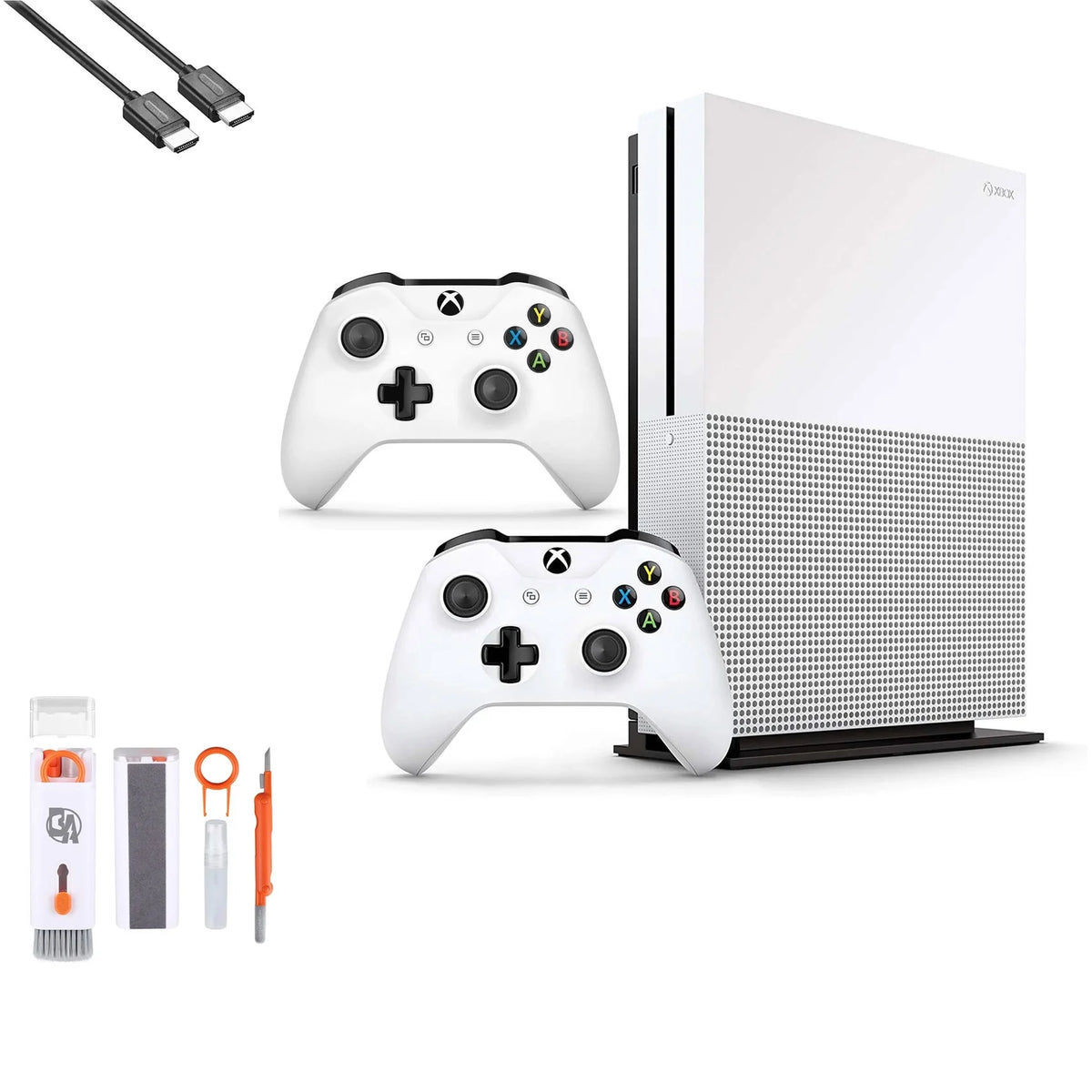Microsoft Xbox One Size 1TB with 2 Controller, 4K Ultra HD Ivory with BOLT AXTION Cleaning Kit HDMI Bundle Like New