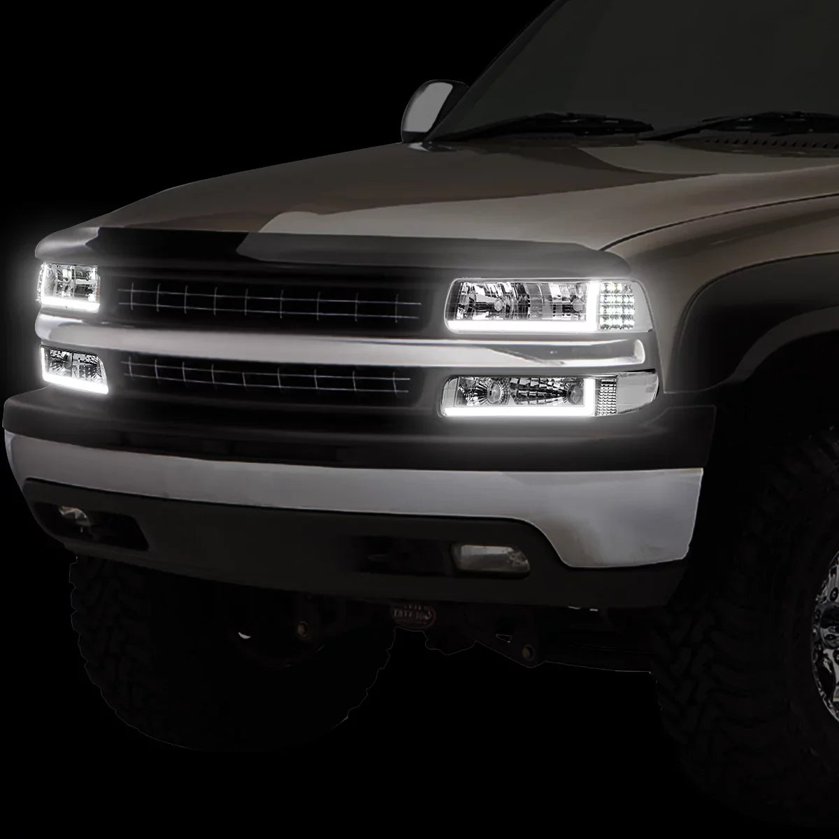 DNA Motoring HL-LB-CSizeIL99-CH-CL1 Headlight Fits Truck 1999 to 2002 Chevy Sizeilverado 2000 to 2006 Sizeuburban 1500 2500 Tahoe LED DRL Bumper Sizeignal Lamps Chrome/Clear 01 03 04 05