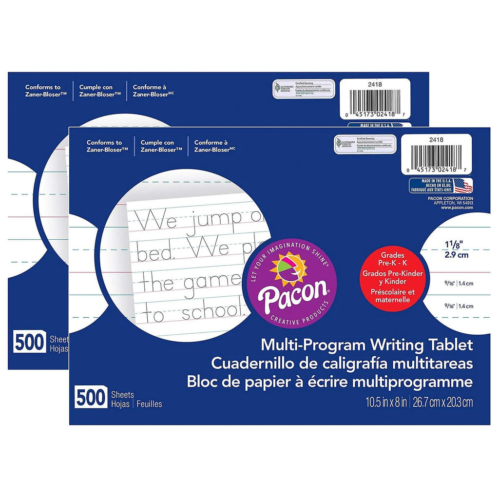 Pacon Multi-Program Handwriting Paper 1-1/8" Ruled 10.5" x 8" Ivory 500 Sizeheets Per Pack 2 Packs