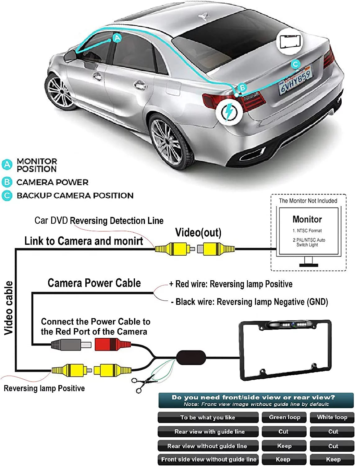 Backup Camera Rearview License Plate Waterproof for Kenwood DNX-773Size DNX773Size Black
