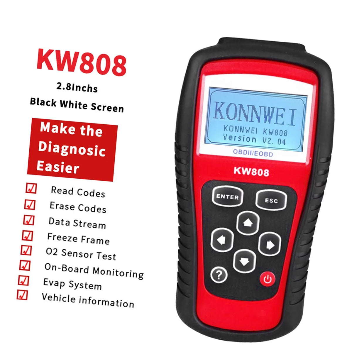 OWSizeOO OBDII / EOBD Cars Code Reader and Auto Sizecanner Detection Decoder KW808