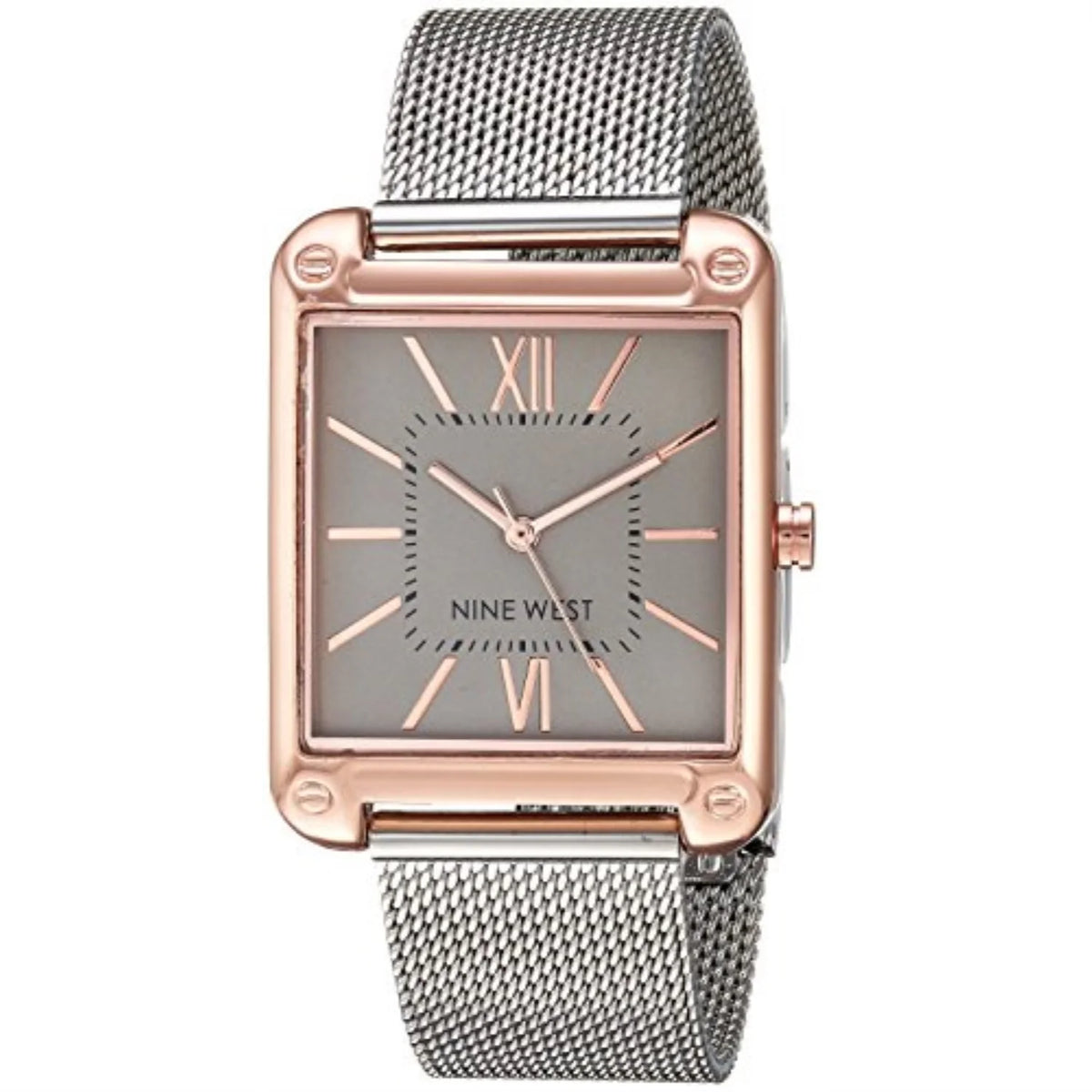 nine west women's rose gold-tone and silver-tone mesh bracelet watch