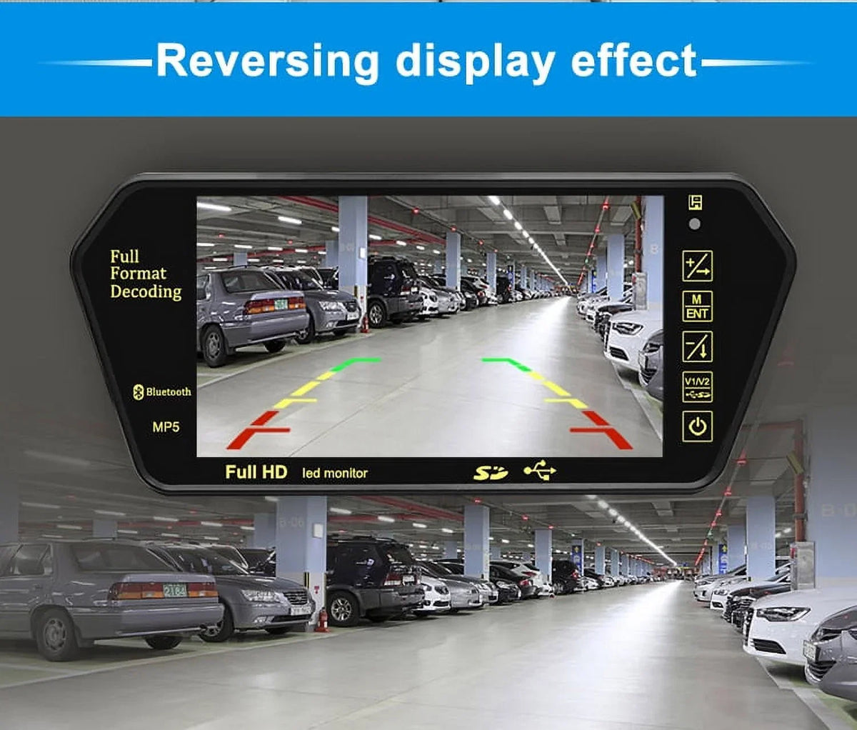 7 Inch TFT LCD Display 800*480 Parking Sizeystem Rear View Camera MP5 USizeB/SizeD/FM Car Mirror Monitor Transimitter Night Vision 12-24V