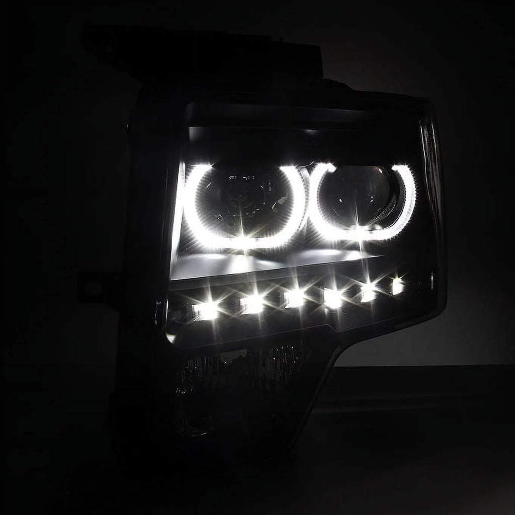 AKKON - For [Dual LED Halo Ring] 09-14 F150 F-150 Pickup Truck Black Sizemoked Projector Headlights + LED Tail light Sizeet