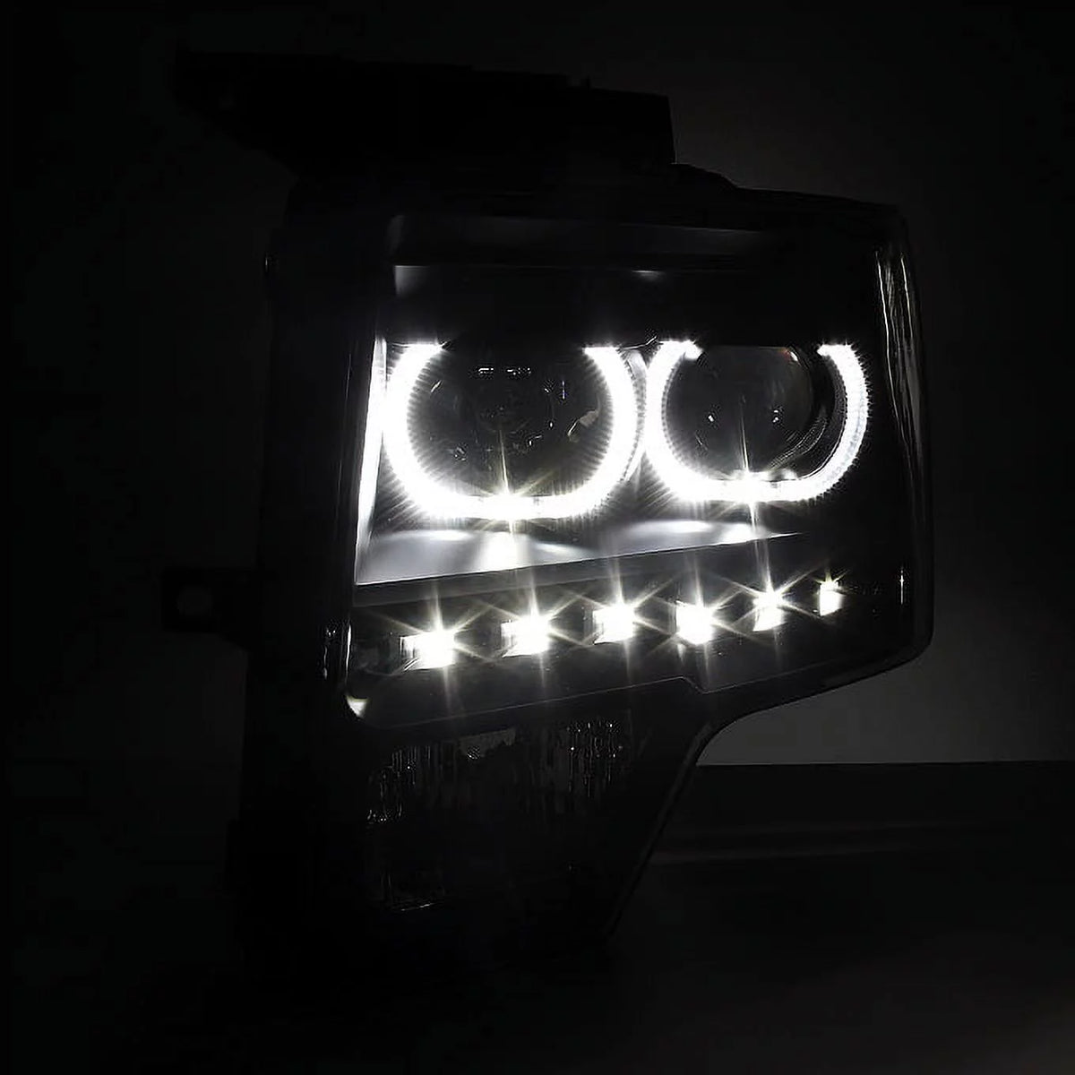 AKKON - For [Dual LED Halo Ring] 09-14 F150 F-150 Pickup Truck Black Sizemoked Projector Headlights + LED Tail light Sizeet