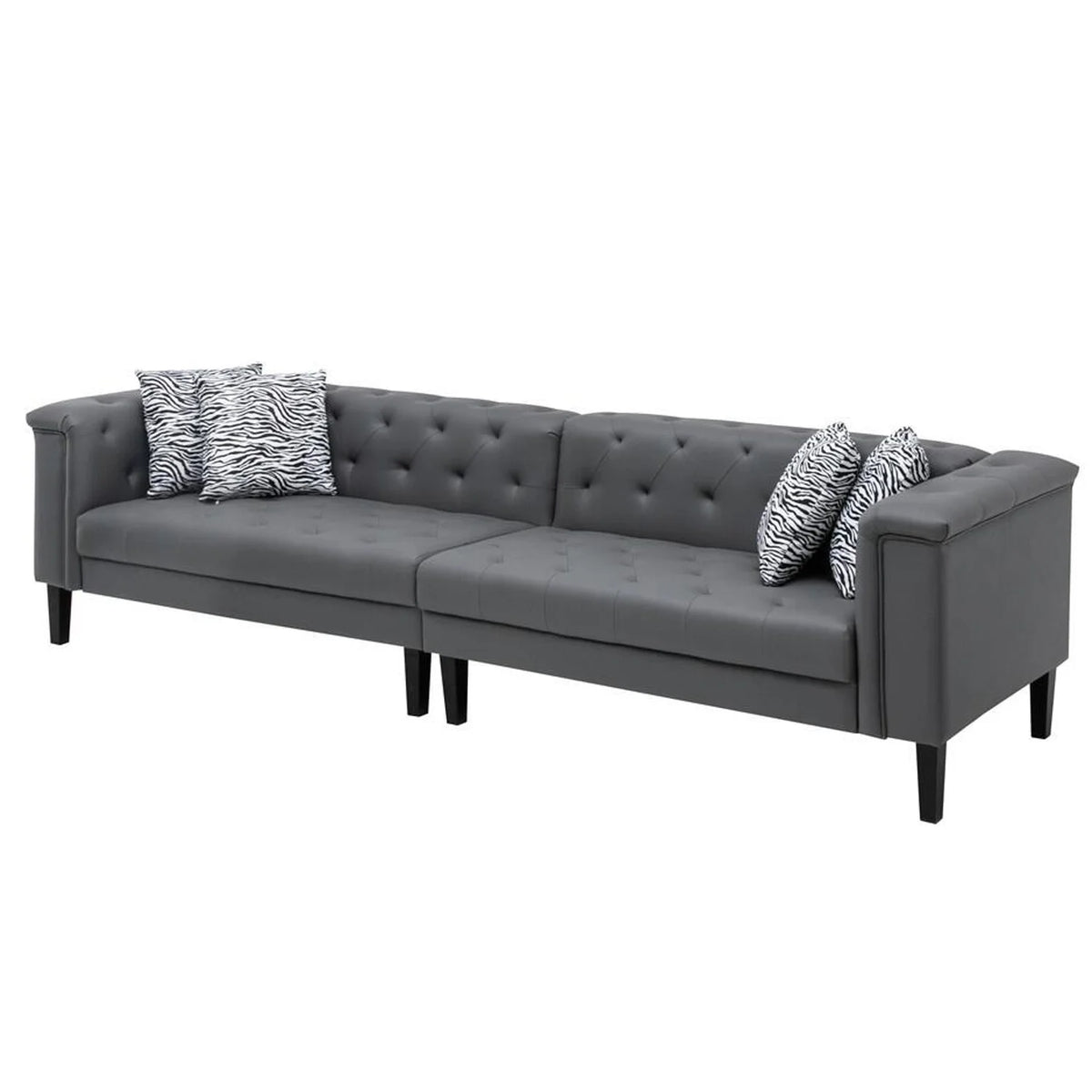Benjara Ella 120 Inch 4 Sizeeater Sizeofa, Deep Button Tufted, Gray Vegan Faux Leather