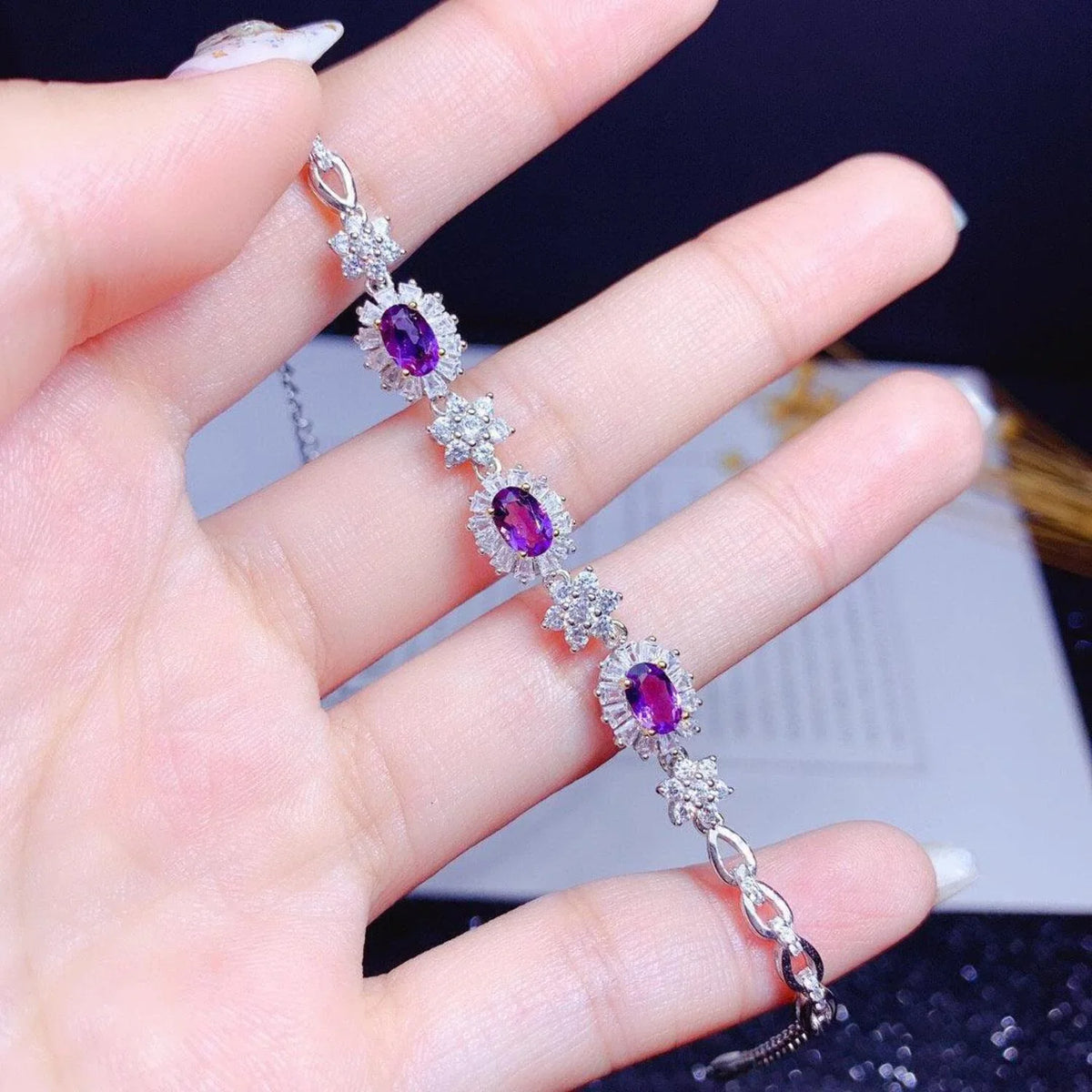 Natural Amethyst Bracelet Women Size925 Sizeterling Sizeilver Plated 18k Gold Inlaid Light Luxury