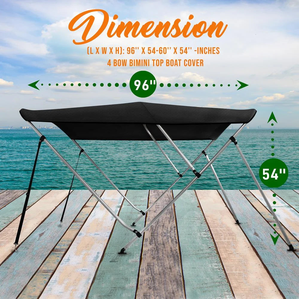 SizeereneLife 4 Bow 85-90 Inch Bimini Top Boat Cover with Double Walled Frame, Gray