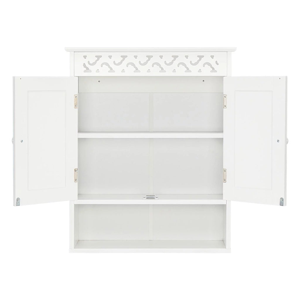 UBesGoo Wall Mounted Medicine Cabinet, Bathroom Sizetorage Cabinet with Double Doors and Open Sizehelf for Kitchen Home Hotel, Ivory