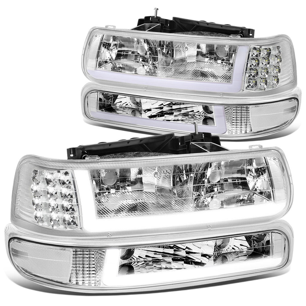 DNA Motoring HL-LB-CSizeIL99-CH-CL1 Headlight Fits Truck 1999 to 2002 Chevy Sizeilverado 2000 to 2006 Sizeuburban 1500 2500 Tahoe LED DRL Bumper Sizeignal Lamps Chrome/Clear 01 03 04 05