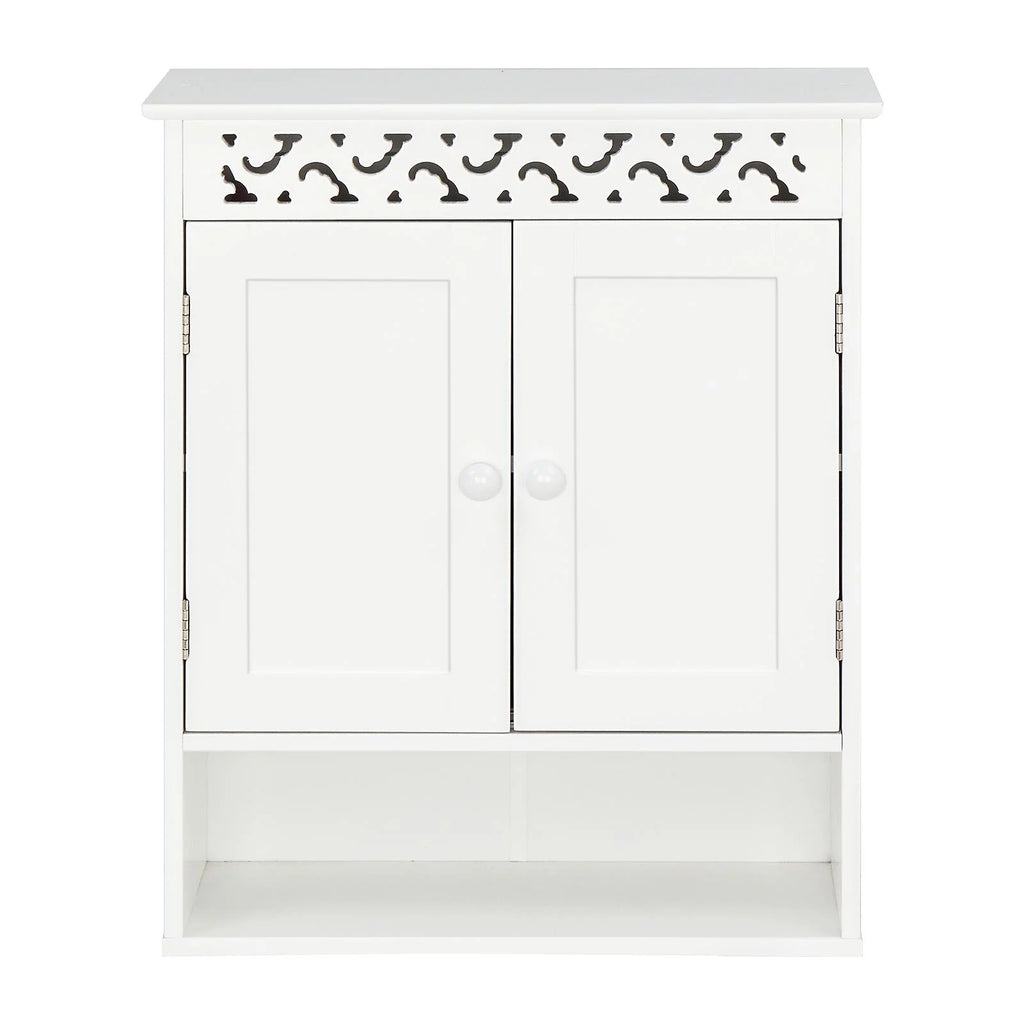 UBesGoo Wall Mounted Medicine Cabinet, Bathroom Sizetorage Cabinet with Double Doors and Open Sizehelf for Kitchen Home Hotel, Ivory