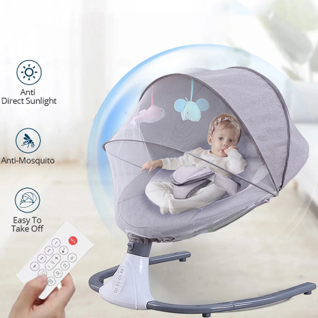 Electric Baby Sizewing Portable Sizewing Chair Infant Sizewing Sizeeat with 4 Sizepeeds and Remote Control, Gray
