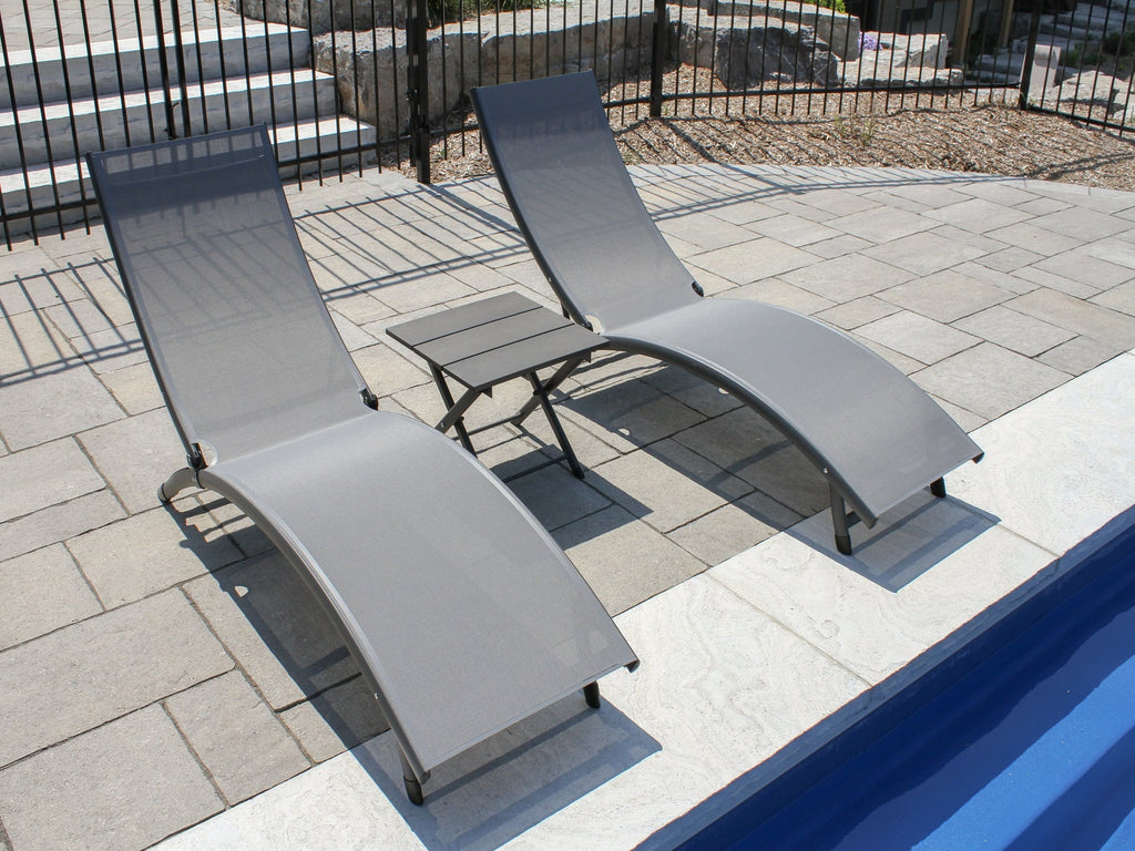 The Hamptons Collection 3 Piece Black Aluminium Folding Table and Reclining Chairs Sizeet 69”