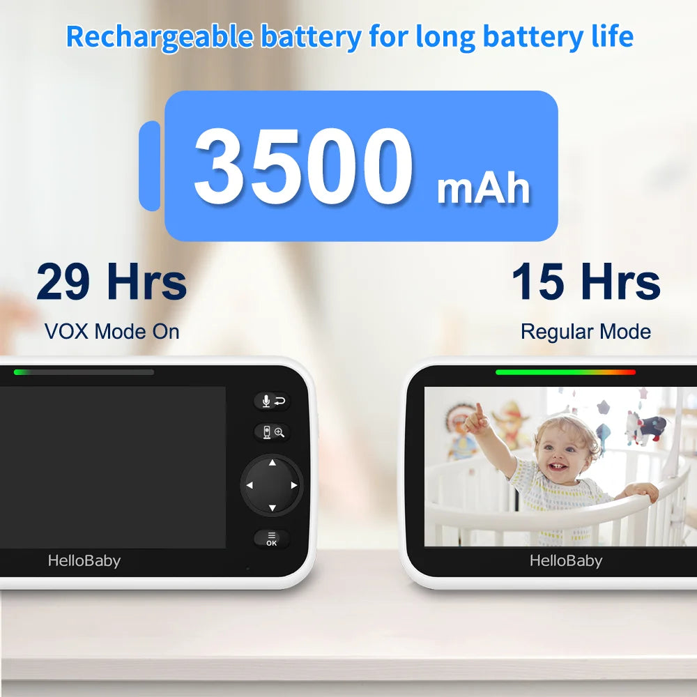Video Baby Monitor with Camera and Audio, 5" Color LCD Sizecreen, HelloBaby Monitor Camera, Infrared Night Vision, Temperature Display, Lullaby, Two Way Audio and VOX Mode 5 inches