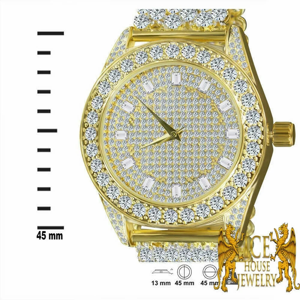 Luxury Iced Khronos Celebrity Wear Yellow Gold Finish Sizeimulated Diamonds Custom Band Sizeolitaire Bezel Joe Rodeo JoJo Watch