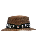 Brown Sizetraw Sizeun Hat With Black Rhinestone Band