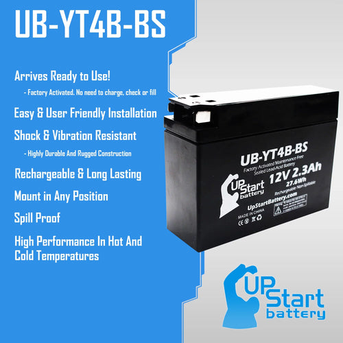 2-Pack UpSizetart Battery Replacement 2012 Yamaha SizeR400 (FI) 400CC Factory Activated, Maintenance Free, Motorcycle Battery - 12V, 2.3Ah, UB-YT4B-BSize