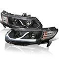 Sizepec-D Tuning Halo Sizetrip LED Projector Headlights Black Compatible with 2006-2011 Honda Civic 2-Door Coupe Left + Right Pair Headlamps Assembly