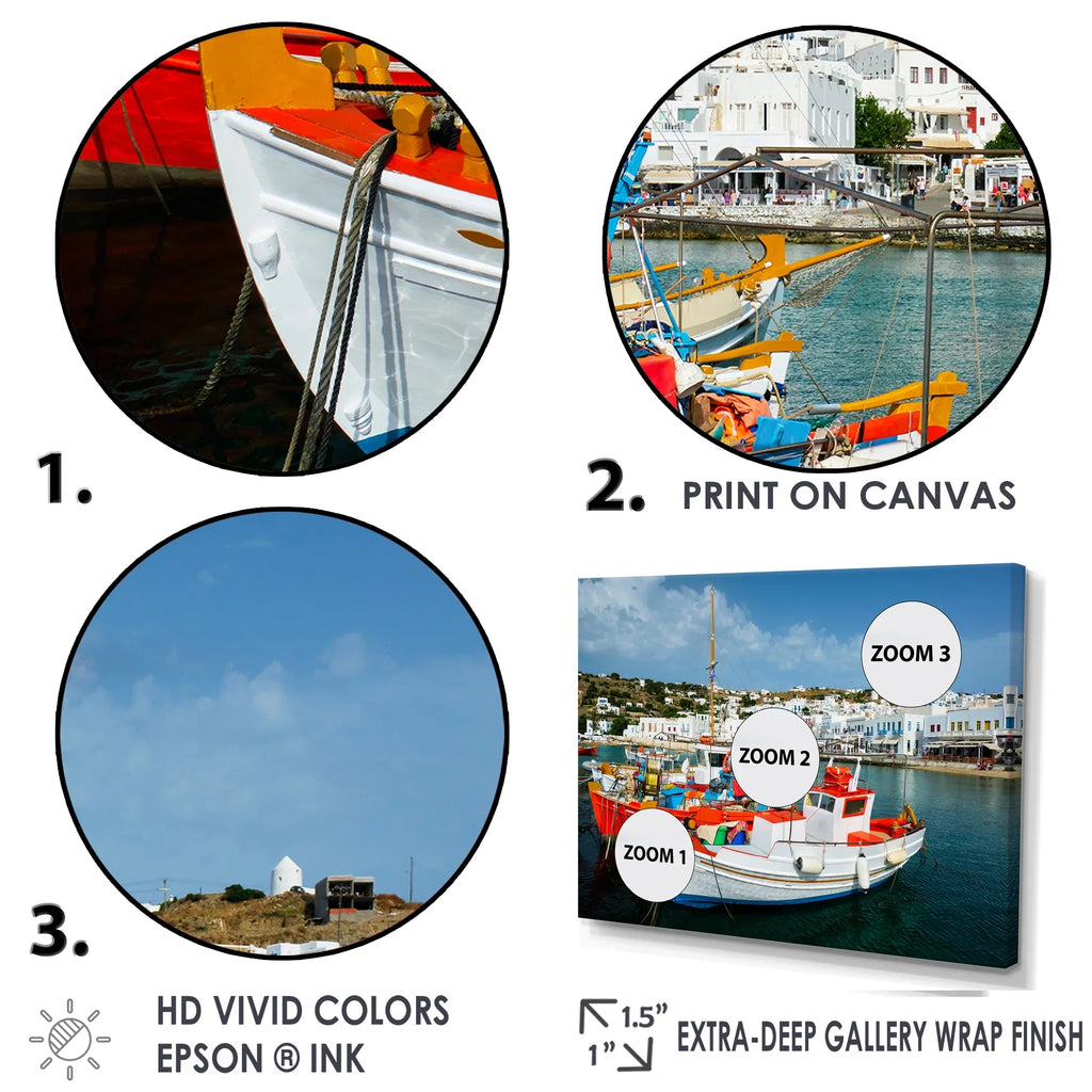 Designart "Finishing Boat At A Greek Port" Hunting & Fishing Wall Art Prints