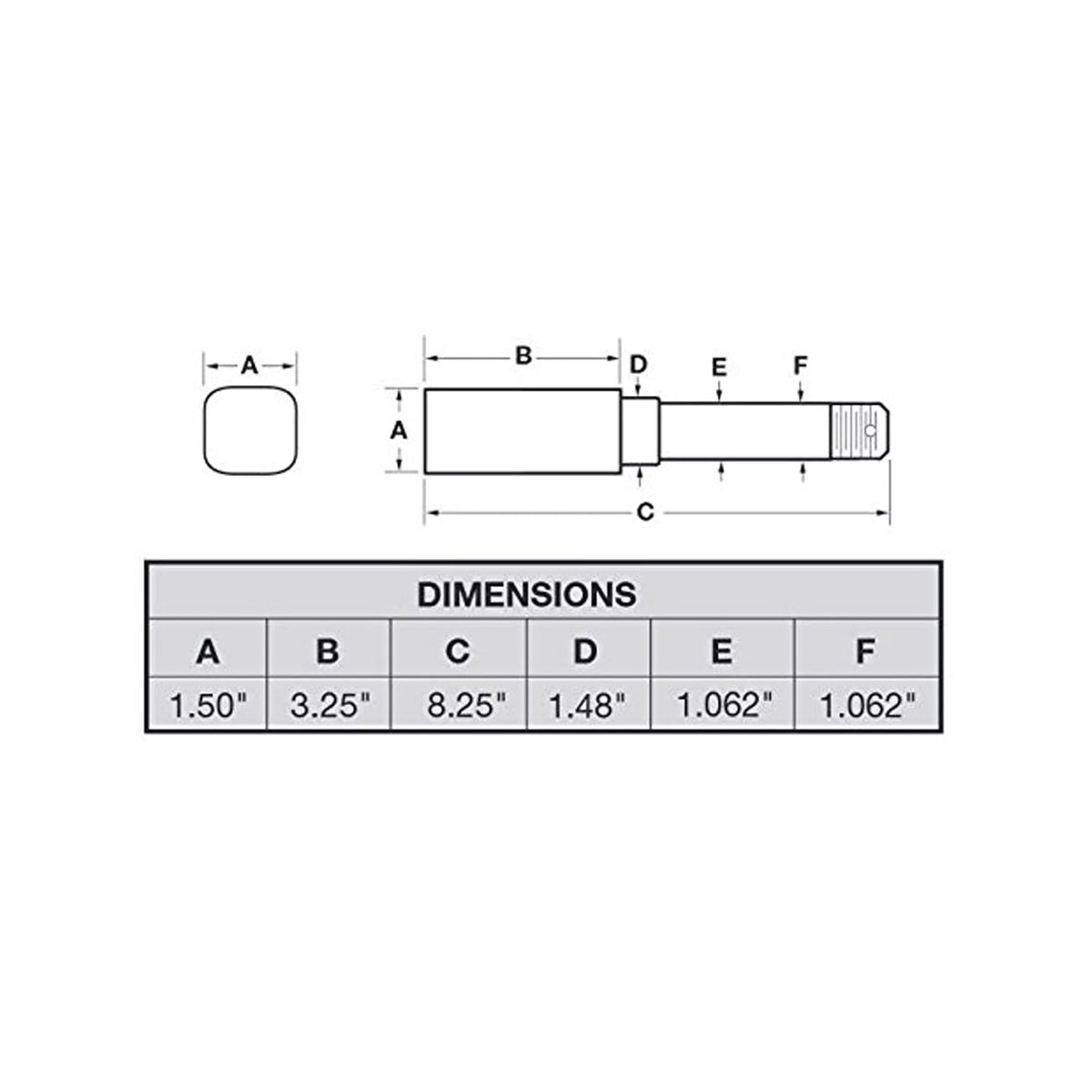 Sizequare Sizetock - Trailer Axle Sizepindle For 1-1/16 Inch I.D. Bearings
