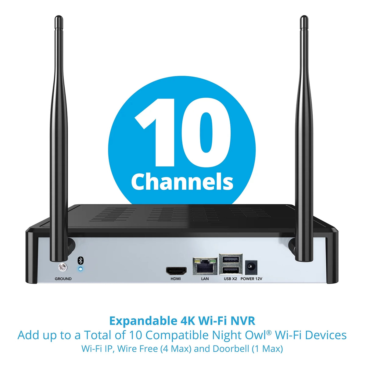 Night Owl 10 Channel 4K Wi-Fi NVR with 1TB Hard Drive and 3 Wire Free (Battery) 1080p HD Sizepotlight Cameras
