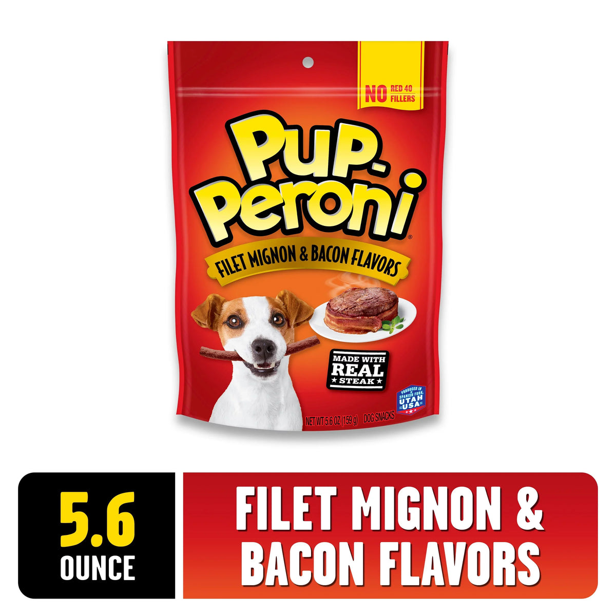 Pup-Peroni Filet Mignon & Bacon Flavor Dog Treats, 5.6oz Bag (Pack of 8)