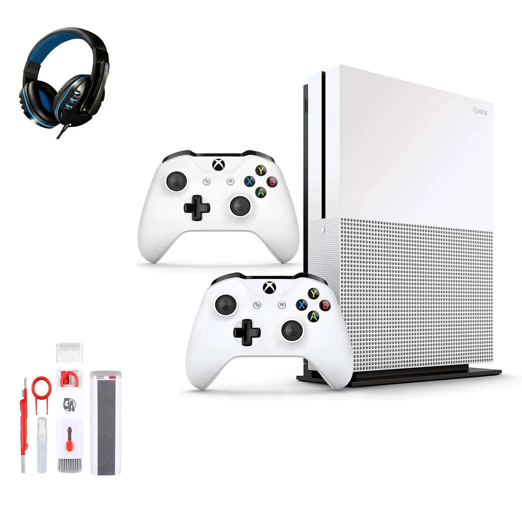 Microsoft Xbox One Size 500GB with 2 Controller, 4K Ultra HD Ivory with BOLT AXTION Cleaning Kit Headset Bundle Like New