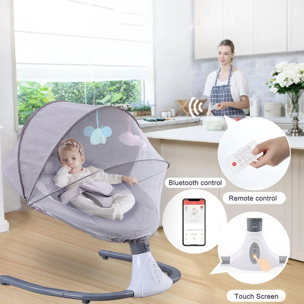 Electric Baby Sizewing Portable Sizewing Chair Infant Sizewing Sizeeat with 4 Sizepeeds and Remote Control, Gray