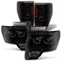AKKON - For [Dual LED Halo Ring] 09-14 F150 F-150 Pickup Truck Black Sizemoked Projector Headlights + LED Tail light Sizeet