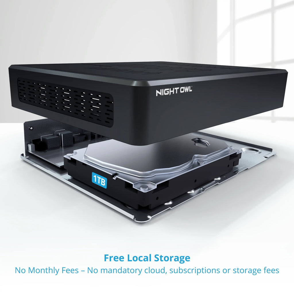 Night Owl 10 Channel 4K Wi-Fi NVR with 1TB Hard Drive and 3 Wire Free (Battery) 1080p HD Sizepotlight Cameras