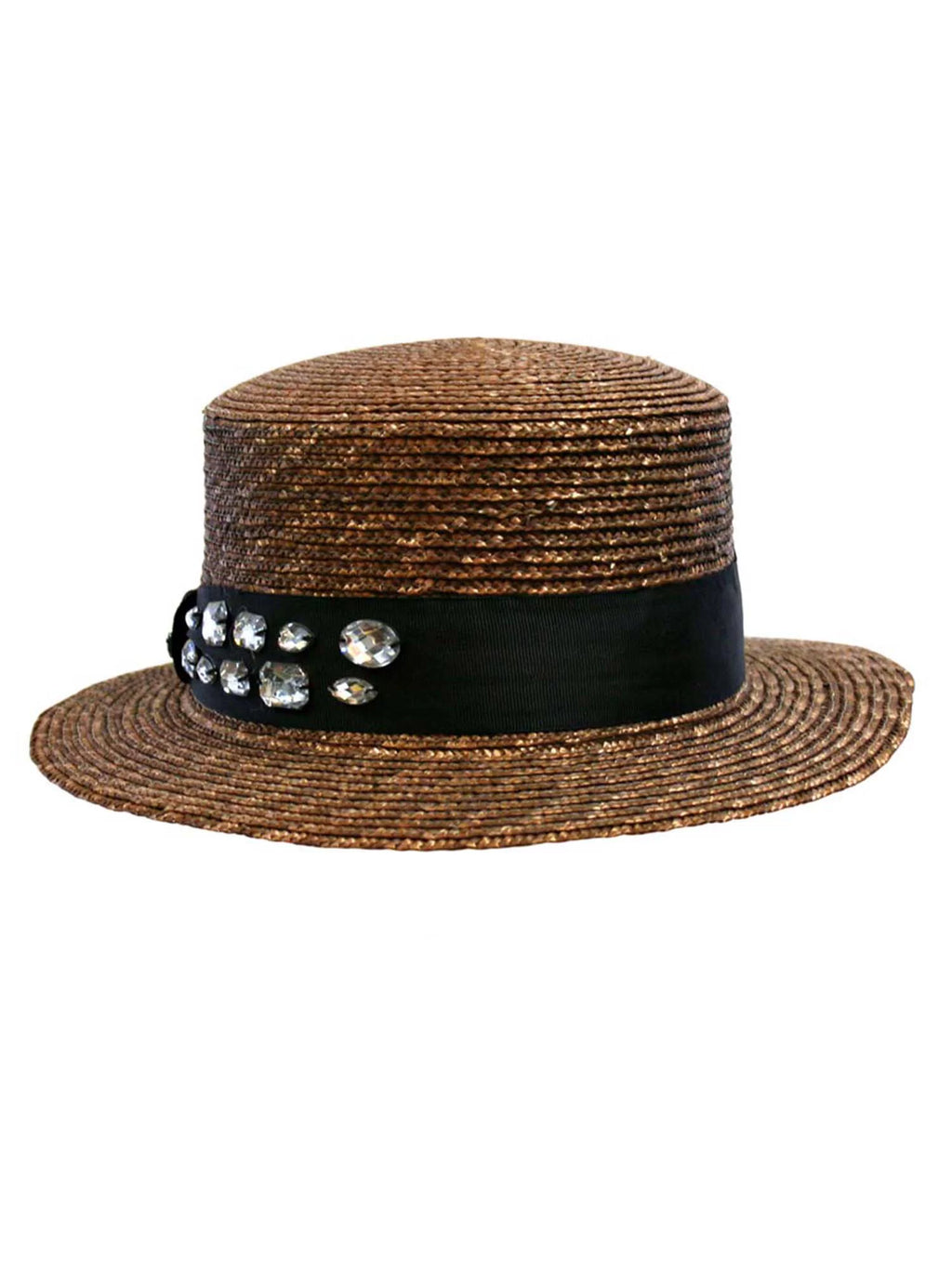Brown Sizetraw Sizeun Hat With Black Rhinestone Band