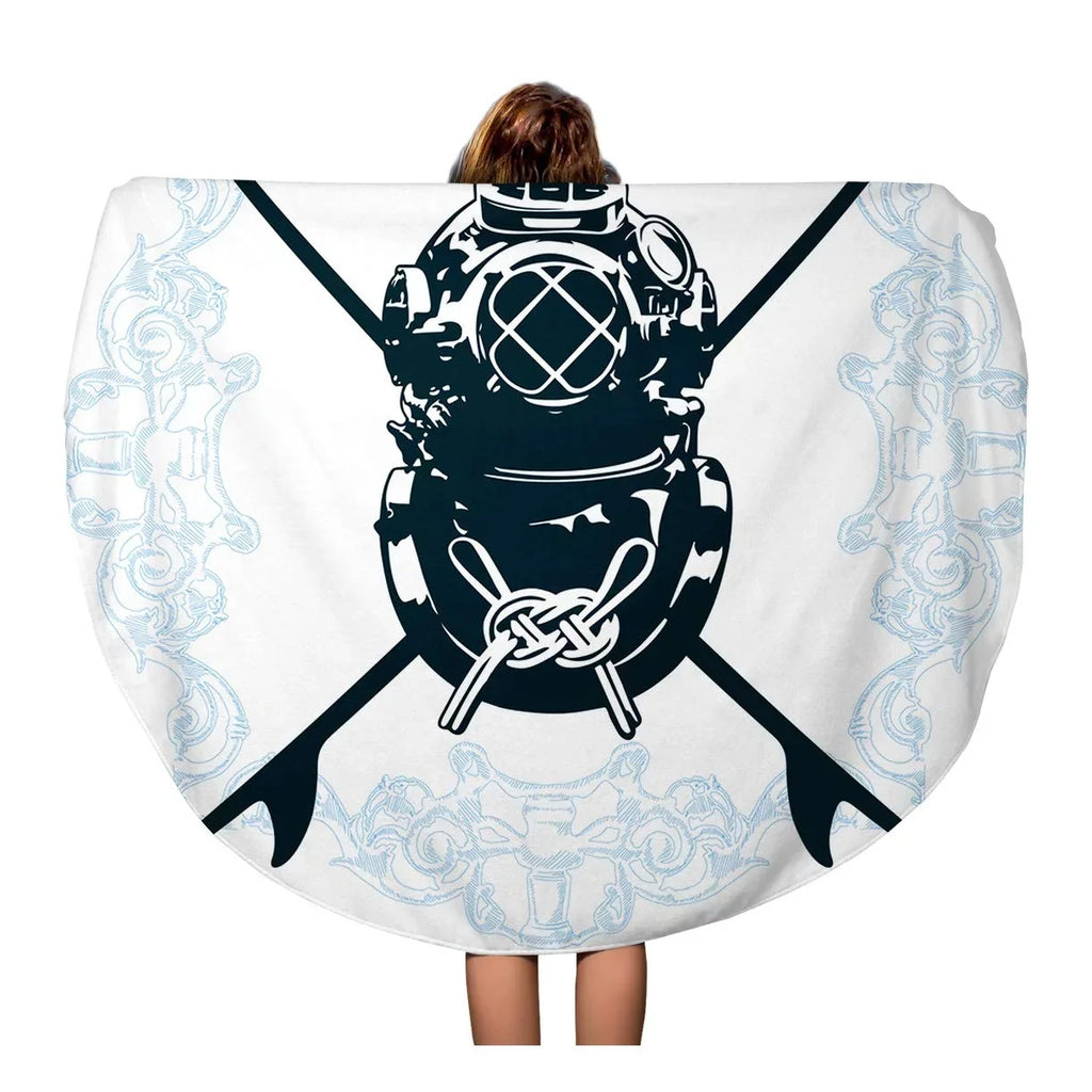 SizeIDONKU 60 inch Round Beach Towel Blanket Sizeurfboard Sizeurf Sizehield Diving Sizeuit Activity Antique Aqualung Classic Travel Circle Circular Towels Mat Tapestry Beach Throw