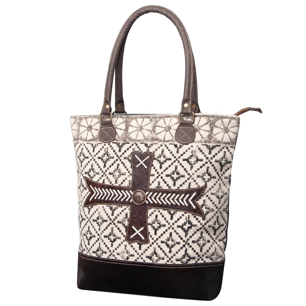 KB OHLAY KB481 TOTE Upcycled Wool Upcycled Canvas Embossed Genuine Leather women bag western handbag purse
