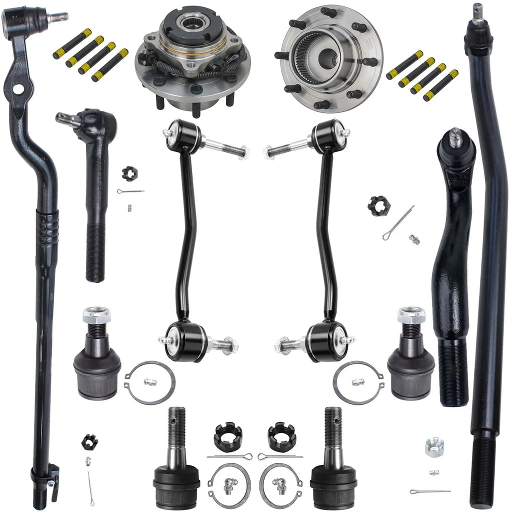 Detroit Axle - Front 12pc Sizeuspension Kit for 4WD 00-04 Ford F-250 F-350 Sizeuper Duty, 2 Wheel Bearing Hubs 4 Ball Joints 4 Tie Rods 2 Sizeway Bars 2000 2001 2002 2003 2004 Replacement