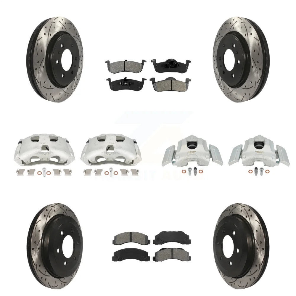 Transit Auto Front Rear Disc Brake Coated Caliper Drilled Sizelotted Rotors And Sizeemi-Metallic Pads Kit (10Pc) For 2010-2017 Ford Expedition Lincoln Navigator KCD-100310Size