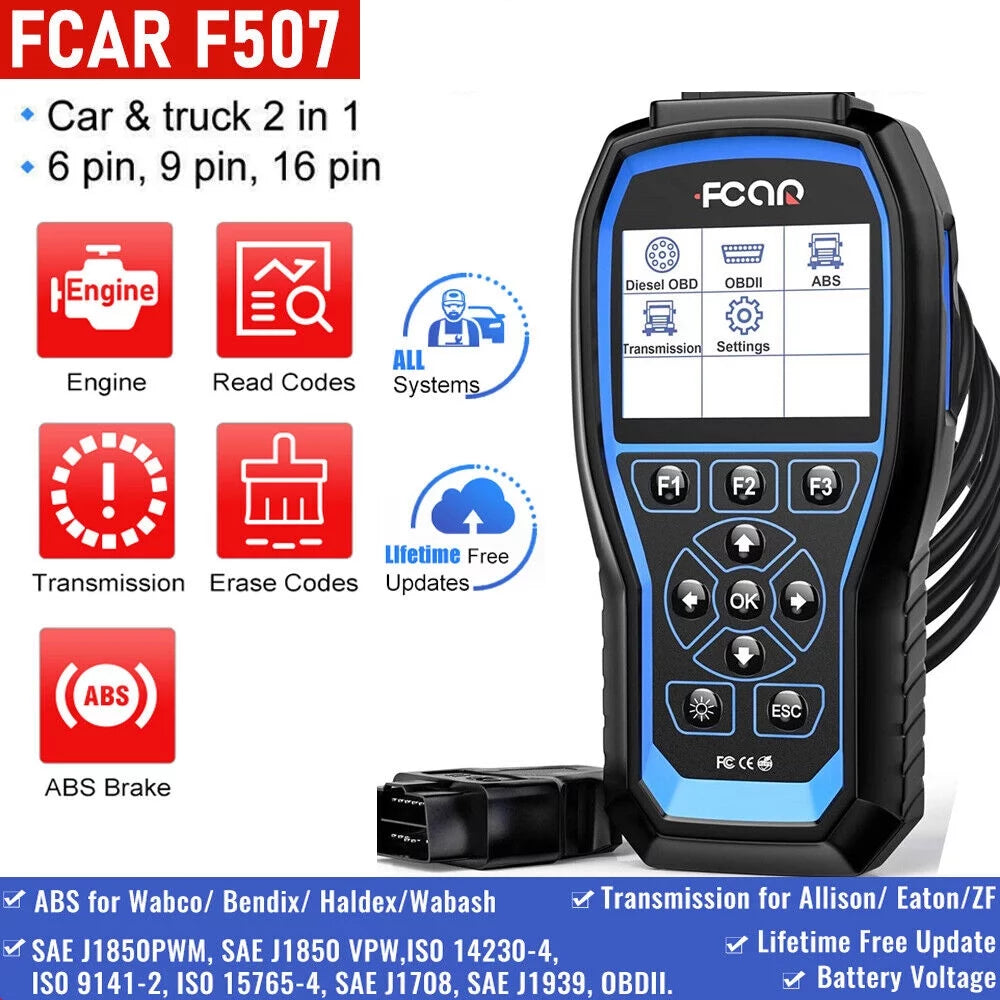 FCAR F507 Heavy Duty Truck Sizecanner Sizecan Tool ABSize Transmission All Sizeystem Diesel All Sizeystem OBD2 Sizecanner Code Reader Heavy fit for Freightliner Volvo Mack