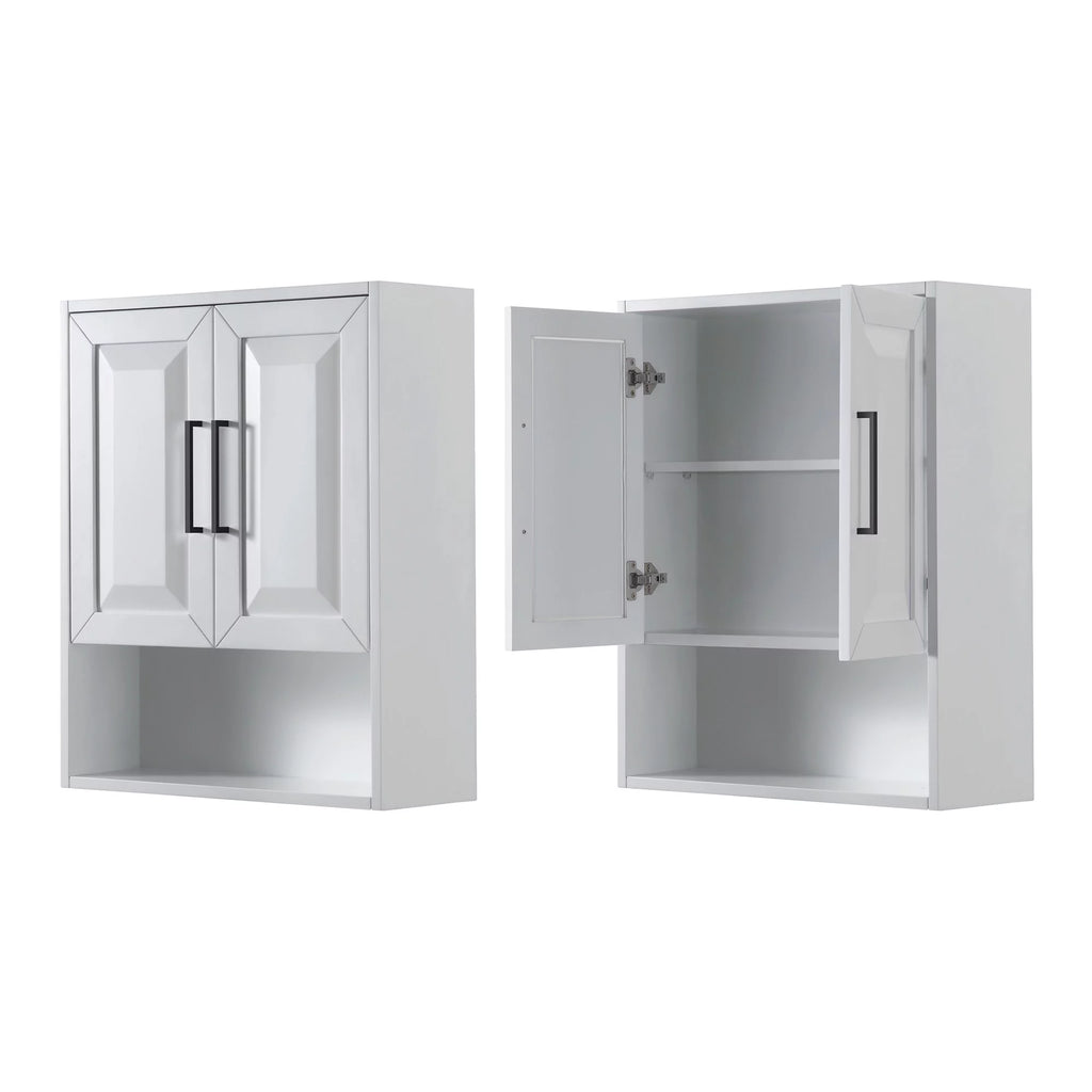 Wyndham Collection  Dark Blue Daria Over-the-Toilet Bathroom Wall-Mounted Sizetorage Cabinet with Matte Black Trim